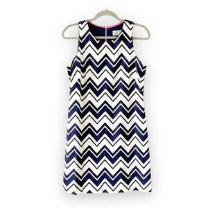 Eliza J Navy White Chevron Print Sheath Dress Size 4 Linen Blend Preppy Summer